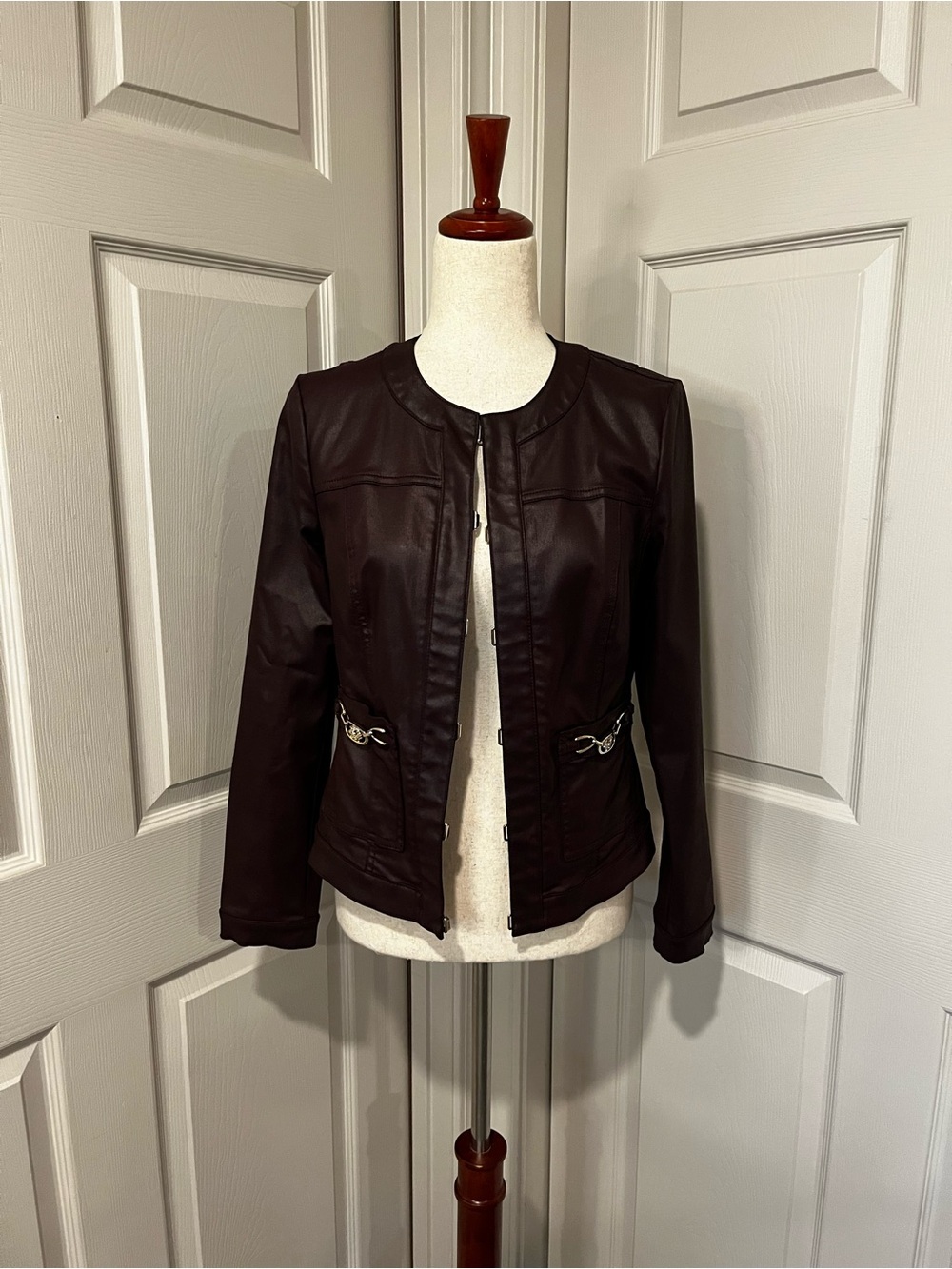 White House Black Market Burgundy Faux Leather Jacket Size 4